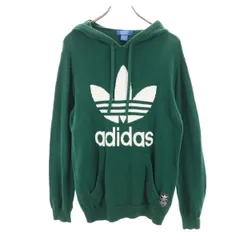 adidas アディダス トレフォイルロゴ 長袖 ニット パーカー L グリーン プルオーバー メンズ 古着