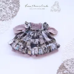 【即納/2点セット】ピナフォアドレス＆スタンドカラーピンタックワンピースセット ⌘ リバティ アーカイブギンガム  グレーベージュ⌘ 26センチサイズ お人形服 お世話人形 ハンドメイド服 ⌘