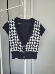 (55)ハウンドトゥース 半袖 ニット ベスト