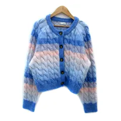 ザラ ZARA ニットカーディガン ショート丈 ケーブル編み ウール混 L マルチカラー 青 ブルー /MA2