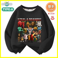 ロブロックス ブレインロットを盗む Steal a Brainrot 長袖Tシャツ 厚手トレーナーA 黒ブラック 冬あったか裏起毛トップス110 120 130 140 150 子供服キッズ服ROBLOX スティール ア ブレインロット ゲーム  KK