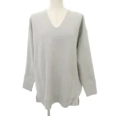 ナノユニバース nano universe 美品 長袖 カットソー 長袖 無地 Vネック スリット 薄手 フリーサイズ グレー ■YHS7