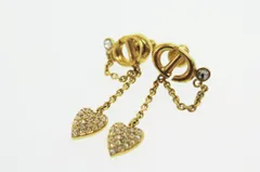 ディオール Dior 24AW CD Navy ハート チェーン ピアス ゴールド ブランド古着ベクトル 中古 ▲■ 251013