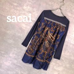 美品】sacai リネン混 ワンピース チュニック ドッキング レオパード