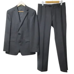 コムサメン COMME CA MEN スーツ セットアップ シングル テーラードジャケット パンツ スラックス シャドーストライプ 背抜き ウール ビジネス 46 M相当 黒 ブラック X