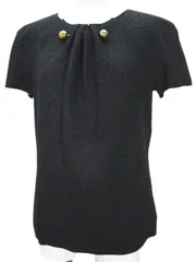 エンポリオアルマーニ EMPORIO ARMANI 半袖 ニット カットソー 40 灰系 ダークグレー ブローチ バックジップ ギャザー タグ付