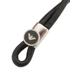 エンポリオアルマーニ EMPORIO ARMANI ブレスレット バングル レザー 本革 ロゴ 黒 ブラック シルバーカラー 銀色 IBO82 /FF