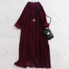 【アーバンリサーチドアーズ】コーデュロイバンドカラーワンピース onesize ボルドー コットン シャツワンピース