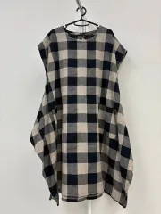 日本 ヴィンテージ ヒッピー 森ガール 森女系 ブラック ベージュ CHECK 半袖 バルーンフィット ONE PIECE