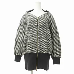 ステラマッカートニー STELLA McCARTNEY 15AW ノーカラー ツイードジャケット ブルゾン ダブルジップ オーバーサイズ ニット ウール 36 黒 白 0606 IBO70のサムネイル
