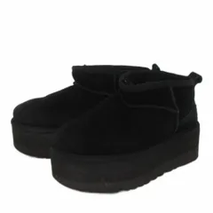 アグ UGG CLASSIC ULTRA MINI PLATFORM ムートンブーツ ショート ロゴ パッチ 1135092 黒 ブラック US5 22cm 靴 ■OM