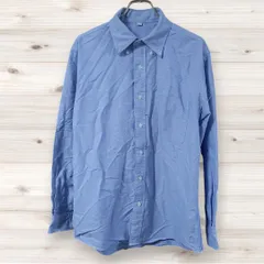 F0221 ユニクロ UNIQLO 長袖シャツ(L) 青 無地 綿/コットン レギュラーカラー