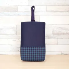 ファミリア風 上品ネイビーグリーンチェック マチあり シューズケース 上履き入れ 入園入学 ハンドメイド 通園 通学 男の子 女の子 おしゃれ シンプル かわいい