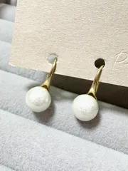 日本製コットンパール 8mm ピアス（ホワイト・ゴールドフック）