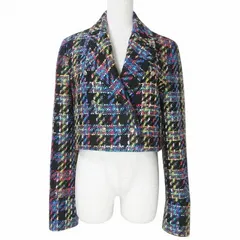 ザラ ZARA ミックスツイード ジャケット ダブル ショート丈 総裏地 S マルチカラー X