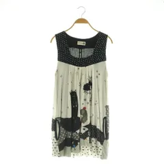 スカラー ScoLar ワンピース ミニ ノースリーブ 総柄 プリント M ブラック ホワイト /MY ■OS