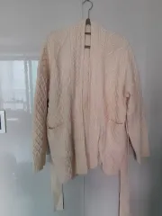 アイボリー ケーブル編み ニット ロング カーディガン