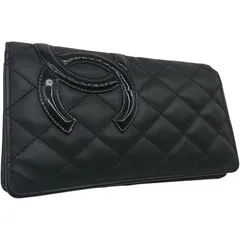 【美品】CHANEL カンボンライン ココマーク 長財布 ブラックｘブラックｘピンク