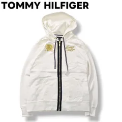 トミーヒルフィガー 刺繍ロゴ ジップアップ スウェット フーディー S 白 ♪
