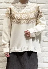Samansa Mos2 ノルディック柄ジャカードクルーネックニット