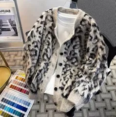 ヒョウ柄カーディガン 韓国ファッション ストリート ルーズ オーバーサイズ