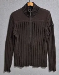 M (95) Calvin Klein カルバン・クライン ブラウン コットン ニット ジップアップ