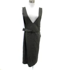 エニィファム anyFam ジャンパースカート ワンピース ロング丈 Vネック チェック柄 ベルト付き 3 グレー /SM3