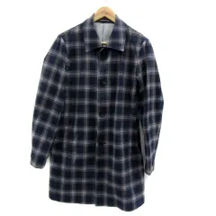 コムサコミューン COMME CA COMMUNE スプリングコート ステンカラーコート ロング丈 オーバーチェック柄 S マルチカラー 紺 ネイビー /YS39