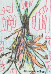 三原彰彦 サロン・ドトーヌ入選作家 [スワッグ]ドローイング 原画 現代アート artwork 絵画 美術品 インテリア 植物画 抽象画 花 はな art 風水 花の絵 画画 畫畫 リース 花束 フラワー flower 壁飾り ウォールアート オイルパステル画