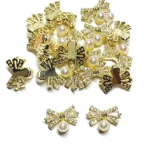 リボン　ゴールド　パール ジュエリー　ジルコニア ネイル パーツ 量産型 クリスタル