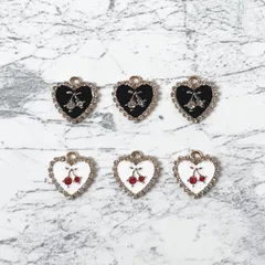 6個セット さくらんぼ サクランボ ハート ラインストーン ビジュー チャーム