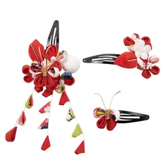 【新品】 OTAKUMARKET 七五三 髪飾り 成人式 振袖 浴衣 和装 つまみ細工 着物 髪飾り 袴 卒業式 結婚式 セット 三歳 七歳 女の子 ガールズ 5タイプ 4カラー (Bタイプ (赤)) 1