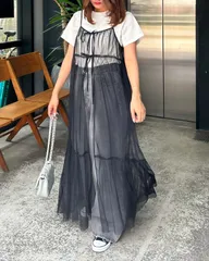 INGNI イング リボンチュールキャミワンピース ロングワンピース  ブラック 黒