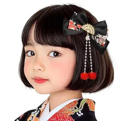 【新品】 [OTAKUMARKET] 髪飾り リボン 袴 卒業式 着物 和装 浴衣 振袖 七五三 成人式 髪 飾り りぼん 和風 つまみ細工 女の子 子供 ヘアアクセサリー 1枚 (黒) 0