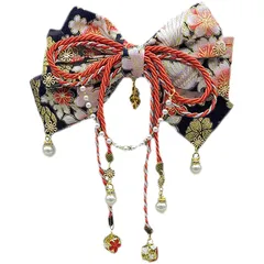 【新品】 和風リボンクリップ ブラック 髪飾り リボン 袴 卒業式 着物 和装 浴衣 振袖 七五三 成人式 和風 [並行輸入品] 0