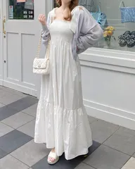 INGNI イング 肩リボンシャーリングティアードワンピース オフホワイト 白  ロングワンピース マキシ丈ワンピース ガーリー フェミニン 低身長 大人カジュアル 大人キレイめ モテワンピ あざとワンピ 華奢見え