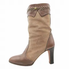 ドンストリーム DON STREAM スエード レザー ショート ブーツ 裏地ファー ハイヒール プレーントゥ シューズ 22.5cm 茶 ブラウン レディース