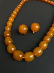 箱05300 琥珀 玉 ネックレス イヤリング - メルカリ