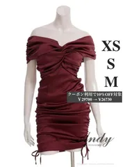 ワインレッド  [ON2999-BE-2510]【ANDY/アンディ】ストレッチ/ サテン/ オフショル/ サイドギャザー/ リボン/ タイト/ ミニドレス/ キャバドレス