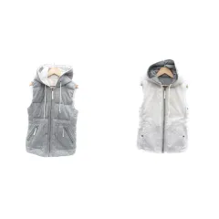 プラステ PLST ダウンベスト ミドル丈 フード付き リバーシブル M グレー /HO16