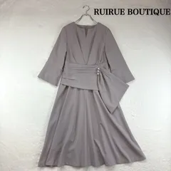 ルイルエブティック  オケージョンドレス　 ウエストパールフレアワンピース　 Lサイズ　グレイッシュベージュ フレア袖　べルスリーブ 結婚式　二次会　お食事会　フォーマル セレモニー　七五三　式典　お宮参り 卒業式　入学式