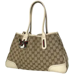 グッチ GUCCI プリンシー トートバッグ リボン ショルダーバッグ シェリーライン ウェブ トートバッグ GGキャンバス ベージュ 163805 レディース 【中古】