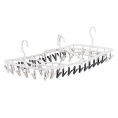 【迅速発送】ダイヤ フランドリー 洗濯ハンガー 傾き・回転を防ぐつけかえ干し分け角ハンガー 52ピンチ WT/GY 横80cm×縦41cm×高さ26cm 物干し ダブルフック 衣類に合わせた3種洗濯バサミ Daiya FLaundry 1