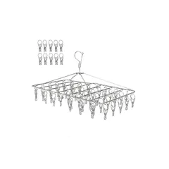 【迅速発送】LEEPWEI ピンチハンガー 洗濯 物干し ハンガー 52ピンチ ステンレス 折りたたみ式 多機能収納 プレゼント （10個予備ピンチ付） 0