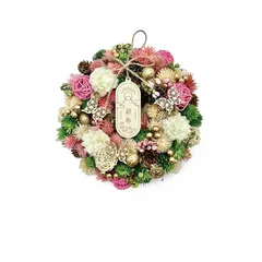 【新品】 ［ 2025年 mamawreath A お正月飾り］ フラワーリース しめ縄 新年 Mサイズ ギフト 玄関用 プレゼント 永遠の意味 Mサイズ:24cm(直径)×7cm(厚み)) (和ピンク (WR-42-A)) 1