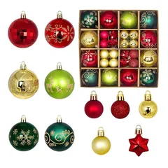 【新品】 クリスマス ボール 44個 豪華セット 赤と緑と金 オーナメント クリスマスツリー飾り 卓上装飾 盆栽飾り 店舗賞品 学校行事 窓 ドア 庭 大きめ 6cm 可愛い キラキラ 1