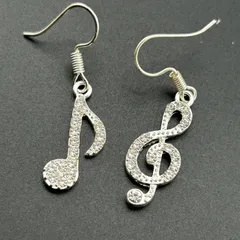 【新品】アクセサリー ピアス フックピアス シルバー カラー 音符 ラインストーン◆