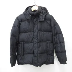 ユニクロ UNIQLO コート ダウンコート ジップアップ 比翼 スタンドカラー フード ナイロン 黒 ブラック L