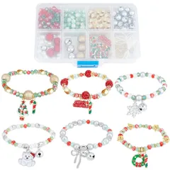 【在庫処分】SUNNYCLUE　1箱6本　クリスマス　チャーム　雪だるま　ブレスレット　雪の結晶　ブレスレット　クリスマスツリーパーツ　蝶結び　ビーズ　サンタクロース　腕輪　雪の華　ビーズブレスレット　雪　冬　デザイン　エナメル　ブレスレット　鈴　　腕輪　ムー