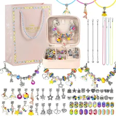 【数量限定】記念日 誕生日 ギフト 女の子 女の子 キラキラ ペンダント 収納ケース付き プレゼント 製作キット チャームブレスレット DIY製作 手工芸品 紐通し おしゃれ クリスマス 69点セット 宝石おもちゃ ブレスレット作り アクセサリーキット ビーズ